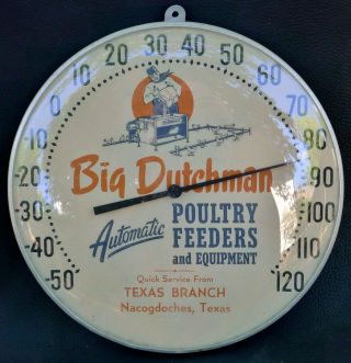 Vtg 1950s Big Dutchman Poultry Feeder 12 In Advertising Thermometer Glass Lens
