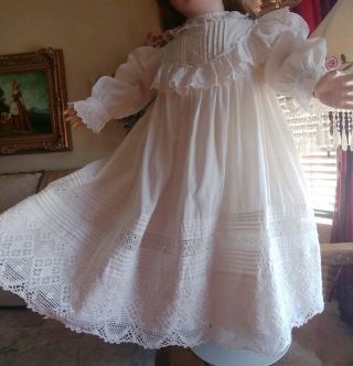 Large Antique Lace,  Pintucks Doll Dress For French Jumeau Bru Or German Doll
