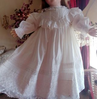 LARGE Antique Lace,  Pintucks Doll Dress for French Jumeau Bru or German Doll 2