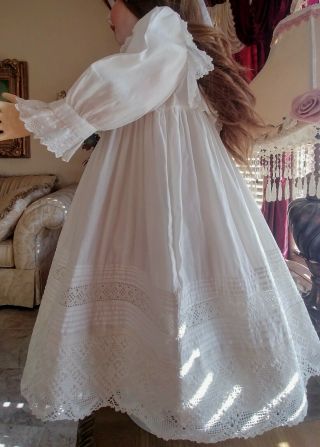 LARGE Antique Lace,  Pintucks Doll Dress for French Jumeau Bru or German Doll 3