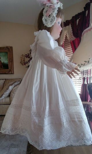 LARGE Antique Lace,  Pintucks Doll Dress for French Jumeau Bru or German Doll 4