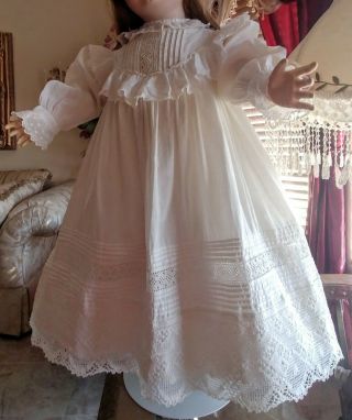 LARGE Antique Lace,  Pintucks Doll Dress for French Jumeau Bru or German Doll 5