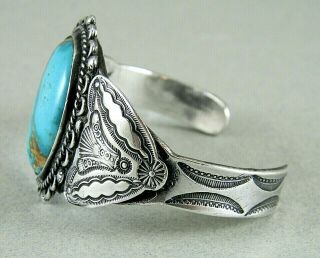 Vintage Navajo Old Pawn Stamped Sterling Silver Royston Turquoise Cuff Bracelet 2
