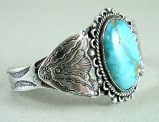 Vintage Navajo Old Pawn Stamped Sterling Silver Royston Turquoise Cuff Bracelet 5