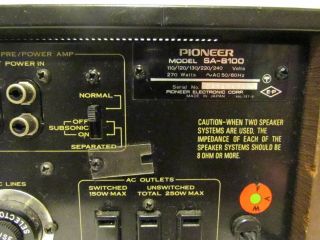 Pioneer Vintage Stereo Integrated Amplifier SA 8100 170 Watts. 8