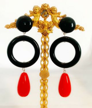 Vintage Ca 1960 Paris Stylish Galalith Earrings 3.  0”