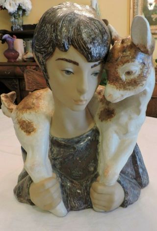 Lladro Large Rare Boy With Goat By Juan Huerta Issued 1970