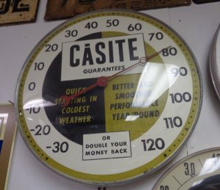Vintage Casite 12 Round Glass Thermometer Sign