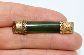 A Great Antique Victorian 15ct 625 Yellow Gold Nephrite Jade Brooch 13014 5