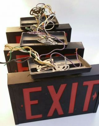 Vintage Light Up Exit Sign Box Art Deco Gold Tone Ceiling Fixture