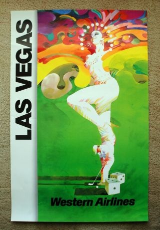 Vintage 1970s Western Airline - Las Vegas Travel Poster Train Art Air