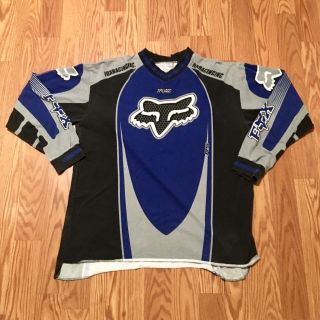 Vintage Fox Racing Motocross Jersey Mens Xl 90s Blue Dirtbike Shirt Tee Raglan