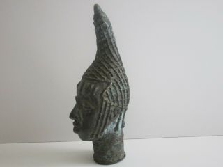 Vintage Benin African Bronze Metal Sculpture Folk Art Portrait Head Old Statue