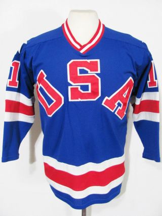 Vintage 80s Team Usa Hockey 1980 Olympic Miracle On Ice Jersey Sand - Knit Shirt S