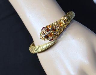 Vintage Kenneth Lane Crystal & Gold Plated Snake Hinge Bracelet Signed Ca.  1960s