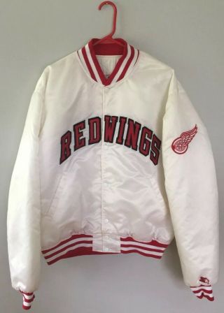 1980s Vintage Detroit Red Wings Satin Starter Jacket Xl Hockey Nhl