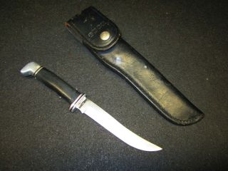Vintage - Buck 121 - Fisherman Knife W/ Black Leather Sheath - 1970s