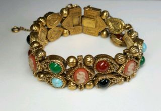 Vintage Goldette Multi Stone Double Slide Charm Bracelet