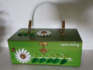 Vintage Enid Collins Texas Upsa Daisy Box Bag Purse Bees Rhinestones plastic 3