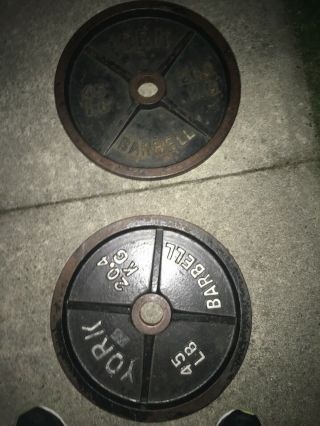 Vintage York Barbell Olympic Milled 45 lb 45 Pounds Weight Plates Pair 2 