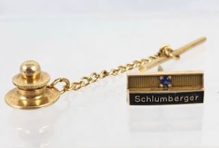 Vintage 14ct Gold Schlumberger Pin Brooch / Tie Pin Set With Sapphire
