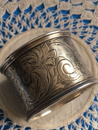 Antique Victorian Napkin Ring Sterling Silver Filigree Design Signed 23 Grams