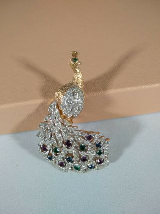 PANETTA Large Peacock Rhinestone Encrusted Brooch2.  5 