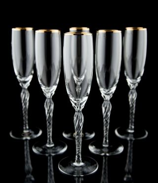 Lenox Monroe Gold Fluted Champagne Glasses Set Of 6 Vintage Crystal Stemware