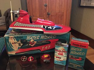 Cox Thimble Drome Water Wizard Hydroplane Boat W/ Rare Accessory Kit Look