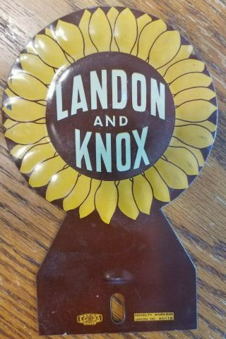 Vintage Landon And Knox License Plate Topper Gas Advertising Sign 1936 Sunflower