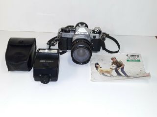 Vtg Canon Ae - 1 Program 35mm Slr Film Camera W/flash 188a Rokinon Lens F:28 50mm