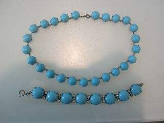 Fabulous Robins Egg Blue Antique Marked Made In France Bracelet With Necklace