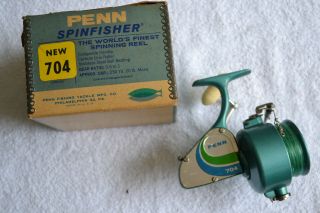 Vintage Large Penn 704 Green Spinning Reel 2