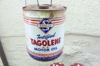 Vintage Rare 5 Gallon Skelly Fortified Tagolene Motor Oil Can Tin