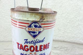 Vintage Rare 5 Gallon Skelly Fortified Tagolene Motor Oil Can Tin 2