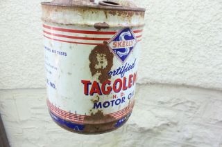 Vintage Rare 5 Gallon Skelly Fortified Tagolene Motor Oil Can Tin 6