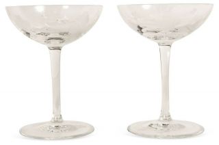 Vintage Etched Crystal Champagne Coupe Wine Glasses