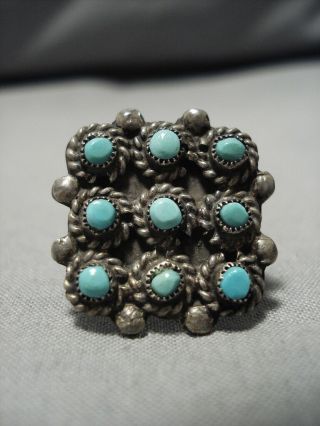 Fabulous Vintage Zuni Native American Turquoise Sterling Silver Ring Old