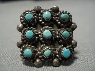 FABULOUS VINTAGE ZUNI NATIVE AMERICAN TURQUOISE STERLING SILVER RING OLD 2