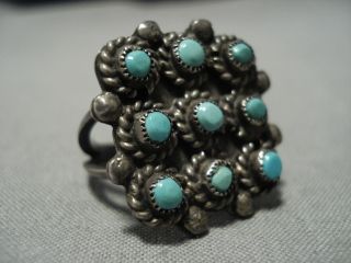 FABULOUS VINTAGE ZUNI NATIVE AMERICAN TURQUOISE STERLING SILVER RING OLD 3