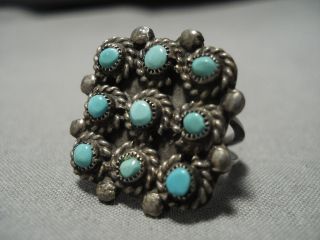 FABULOUS VINTAGE ZUNI NATIVE AMERICAN TURQUOISE STERLING SILVER RING OLD 4