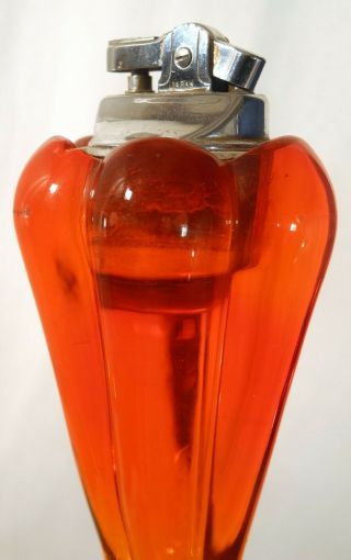 Vtg Viking Glass Mid Century Modern Orange Persimmon Lighter,  Ashtray Amberina 4