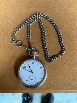 Vintage Dennison Secial Ald Case Sterling Silver Pocket Watch & Chain Swiss Made