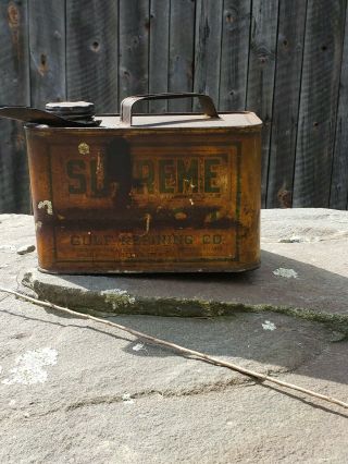 Early Vintage Gulf Supreme Motor Oil 1 Gallon Can