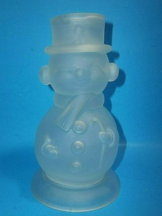 Vintage Moser Frosted Glass Snowman Candle Holder Fairy Lamp Glimmer Light 8 "