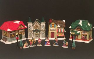 Rare Vintage 1994 Creative Ceramics 15 - Pc Lighted Christmas Village Set