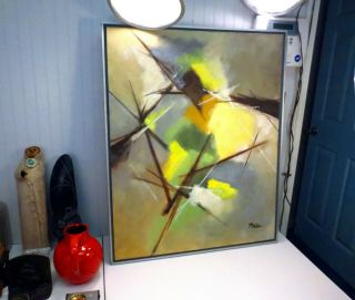 Large Vintage Signed Mccabe Mid Century Modern Abstract Oil On Canvas Painting