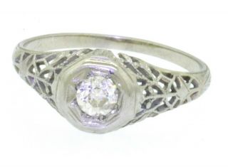 Vintage 14k White Gold 0.  33ct Diamond Solitaire Filigree Wedding Engagement Ring