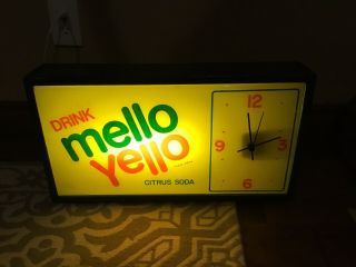 Ultra Rare Mello Yello Sign Advertising Lighted Clock Vintage 24”x12”