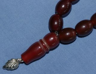 Very Fine Antique Dark Cherry Amber Bakelite Faturan Necklace For Prayer Beads